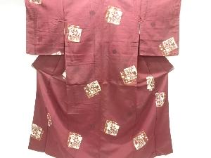 大正ロマン　色紙に花模様織り出しお召着物